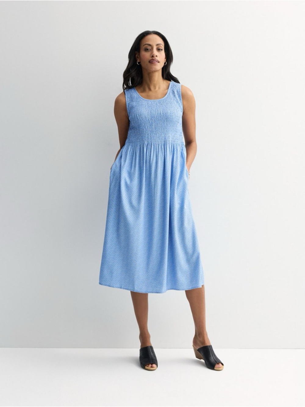 croft & barrow Light Blue Smocked Midi Dress summer dress